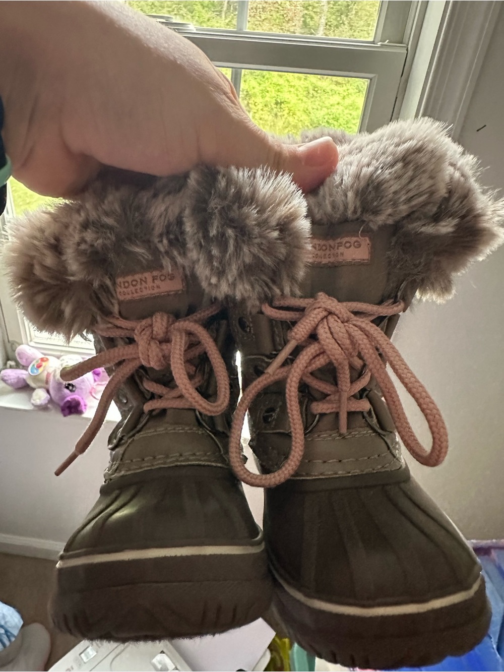 London Fog Kids Brown Faux Fur Cuff Winter Boots